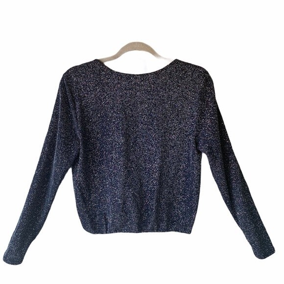 Free Press Sparkle Crop Wrap V-Neck Long Sleeve Top Size M - Picture 2 of 6
